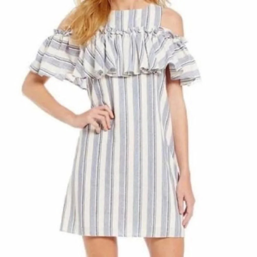 Gianni Bini Off-Shoulder Striped Ruffle Dress – XS, Coastal Summer Style